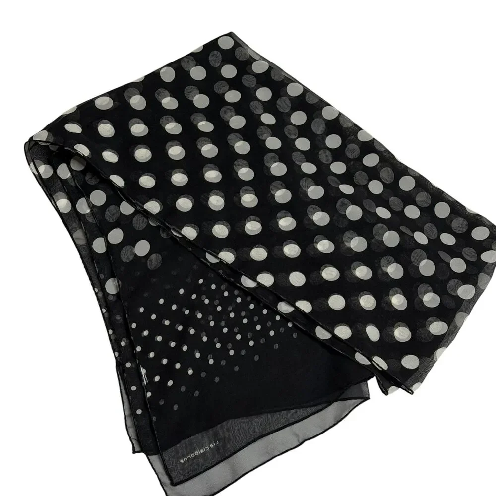 Liz Claiborne Sheer Scarf Polka Dot Black White Long Rectangle  20 x 70